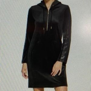 NWT Calvin Klein Black Front Pocket Partial Zip Velour Hoodie Sweatshirt Dress